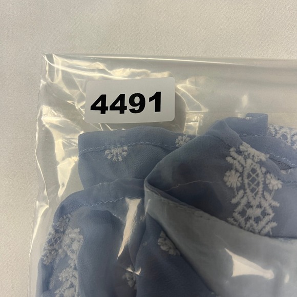 Orange Creek LA Embroidered Babydoll Prairie Blouse Cottagecore Blue White Sz Sm - Picture 10 of 11